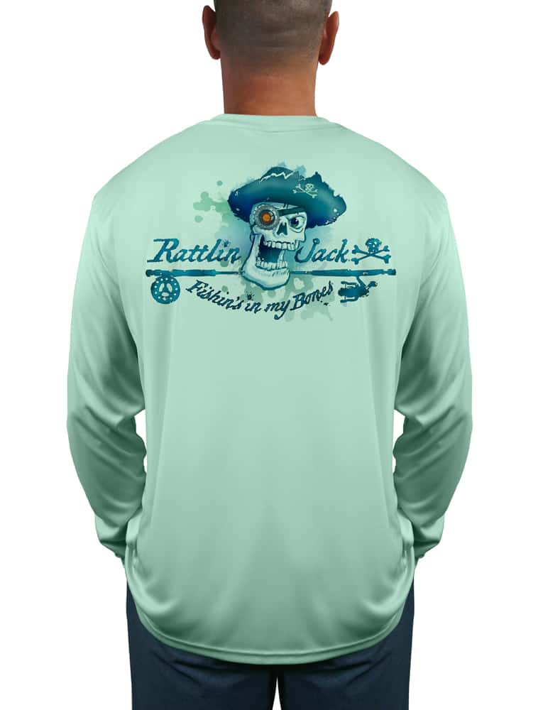 Men's Walleye UPF 50 Fishing Shirt by Rattlin Jack | Long Sleeve | UV Protection | Performance Polyester Rash Guard | M / Tan