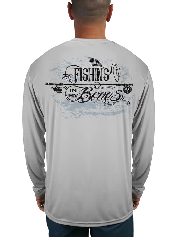 Fishin's in My Bones Tattoo Style Sun Block Fishing Shirt UV Wicking