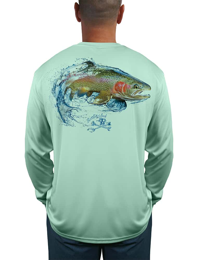 Men's Walleye UPF 50 Fishing Shirt by Rattlin Jack | Long Sleeve | UV Protection | Performance Polyester Rash Guard | M / Aqua