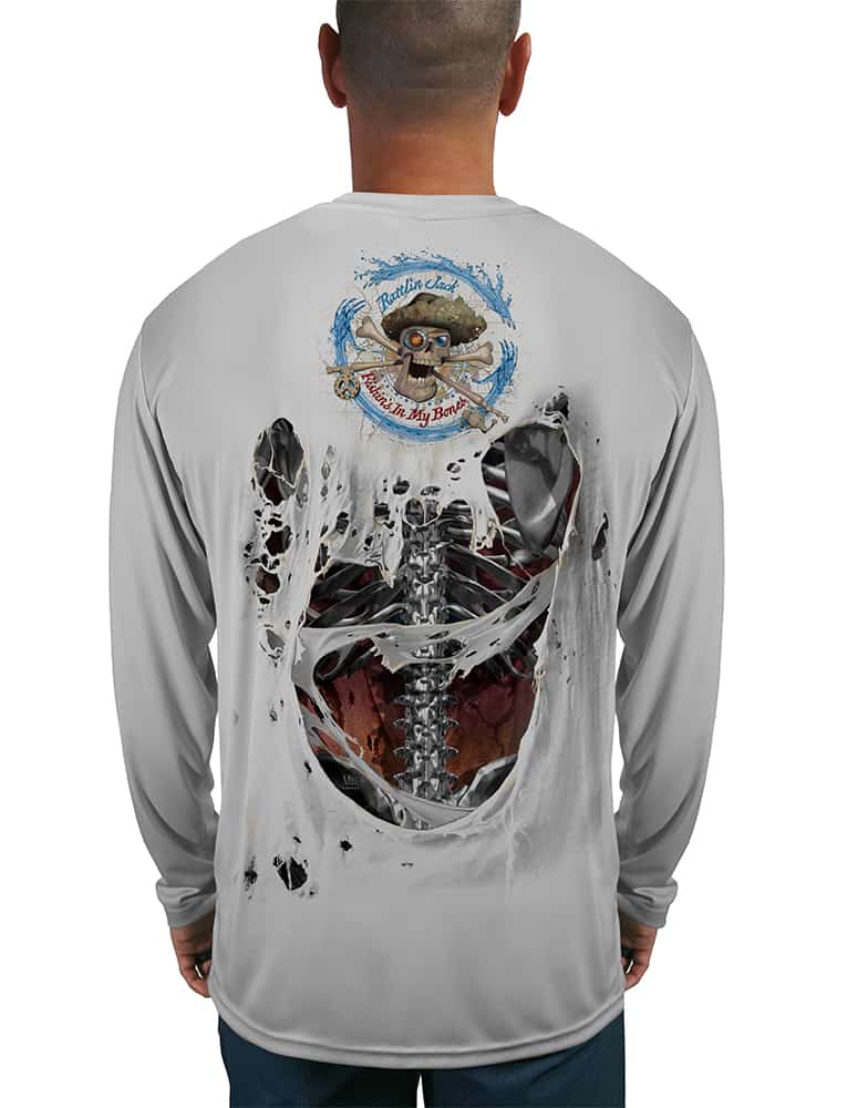 Rattlin Jack Skeleton Steel Bones Fishing Shirt Mens UV Sun