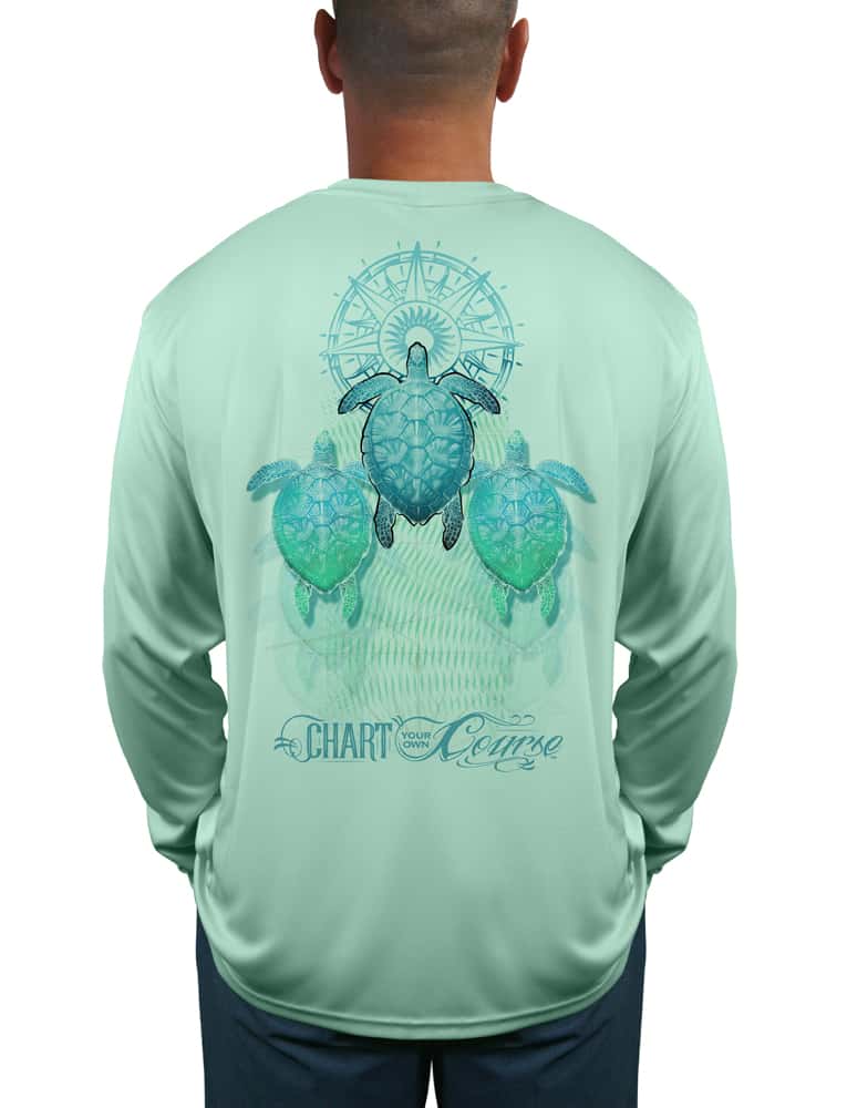 Sea Turtle Men's UV Shirt by Chart Your Own Course | Long Sleeve | UPF 50 Sun Protection | Performance Polyester Rash Guard | L / LT.BLUE