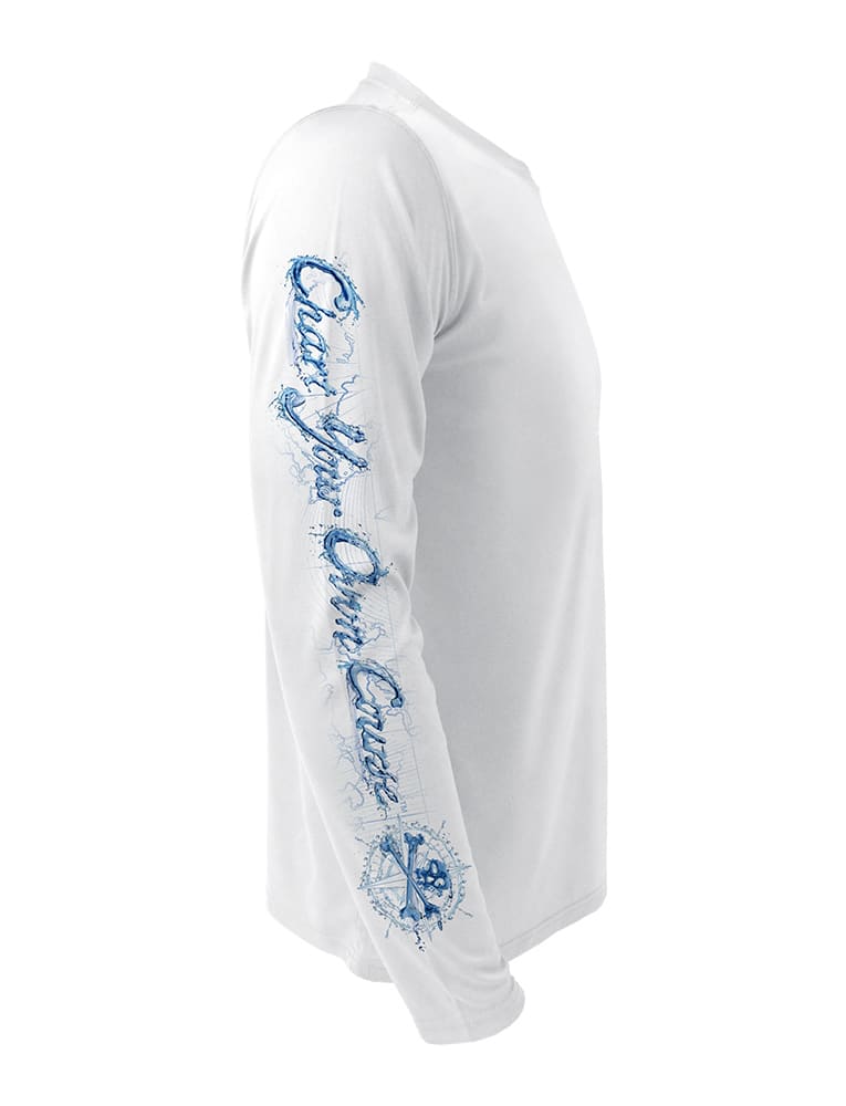 Men's Compass Water UV Fishing Shirt by Rattlin Jack | Long Sleeve | UPF 50 Sun Protection | Performance Polyester Rash Guard | 4XL / White