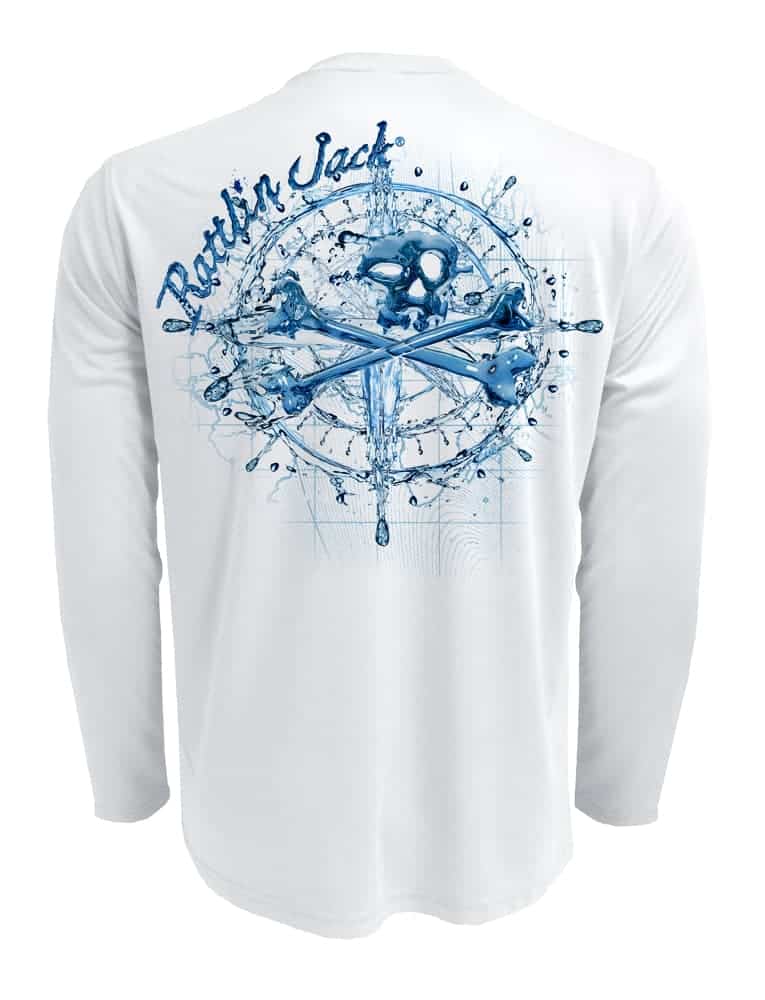 Men's Compass Water UV Fishing Shirt by Rattlin Jack | Long Sleeve | UPF 50 Sun Protection | Performance Polyester Rash Guard | 4XL / White