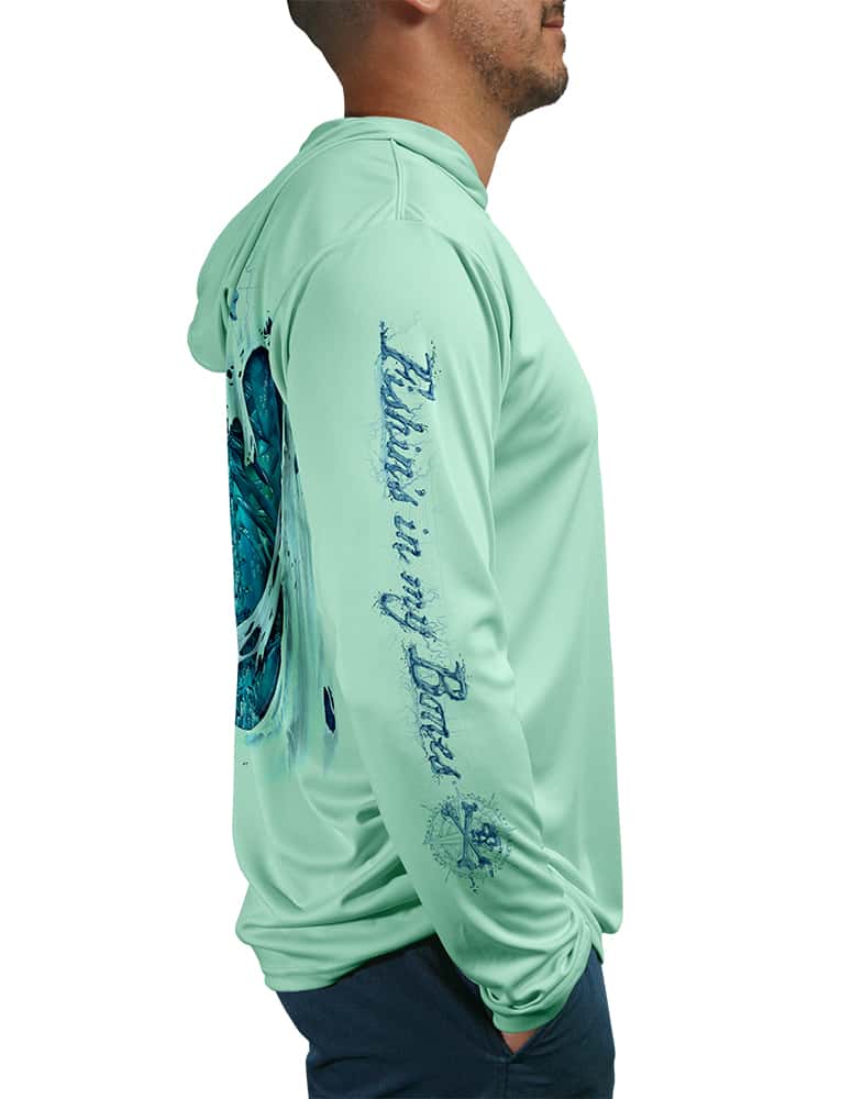 Men's Skeleton Water UPF 50 Fishing Shirt by Rattlin Jack | Long Sleeve | UV Protection | Performance Polyester Rash Guard | M / White