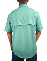 Button-Down-Fishing-Shirt-by Rattlin-Jack short Sleeve Back-View shown in Teal