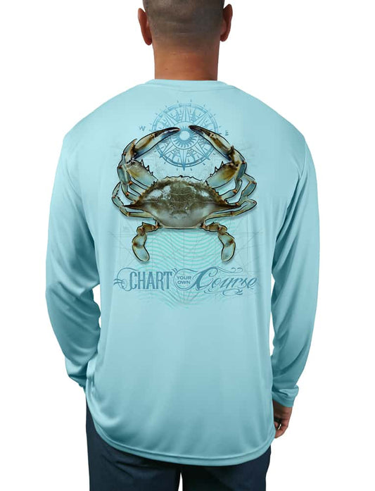 Men's UV Long Sleeve Beach Shirt with Crab Design by Chart Your Own Course | Lightweight Polyester