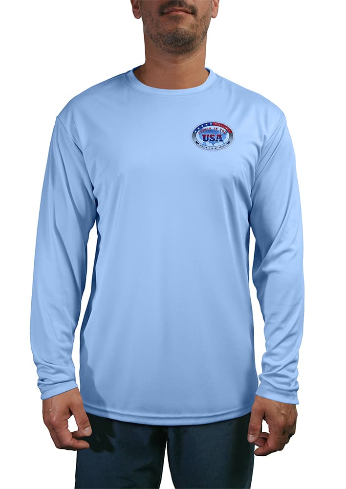 Fishin-in-the-USA-Mens-LS-UV-Shirt in Blue Front View