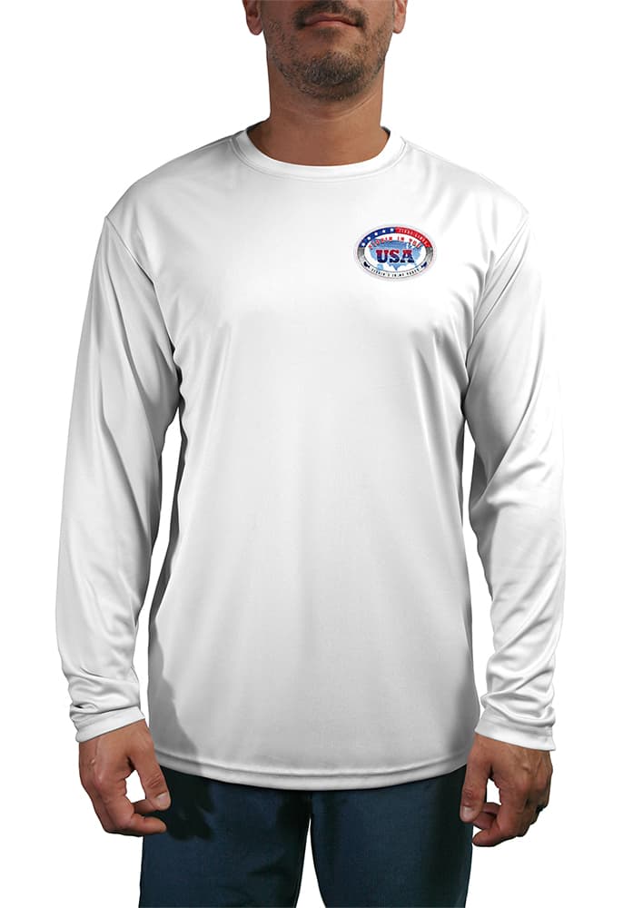 Fishin-in-the-USA-Mens-LS-UV-Shirt in White Front view