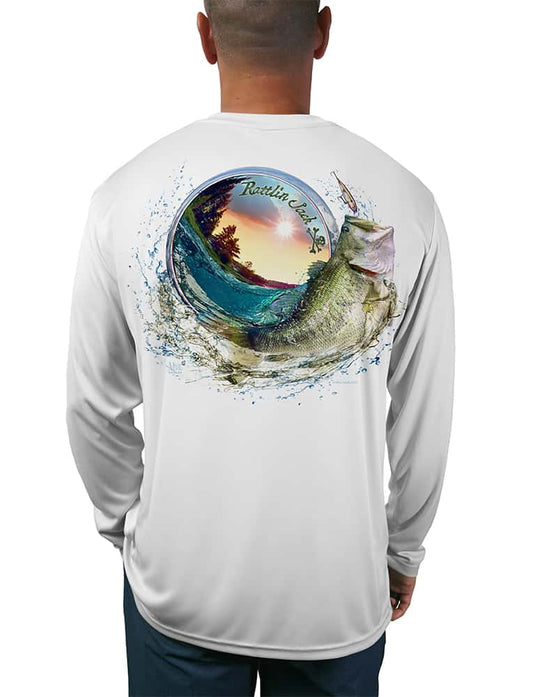 Men's Bass World UV Fishing Shirt by Rattlin Jack | Long Sleeve | UPF 50 Sun Protection | Performance Polyester Rash Guard |