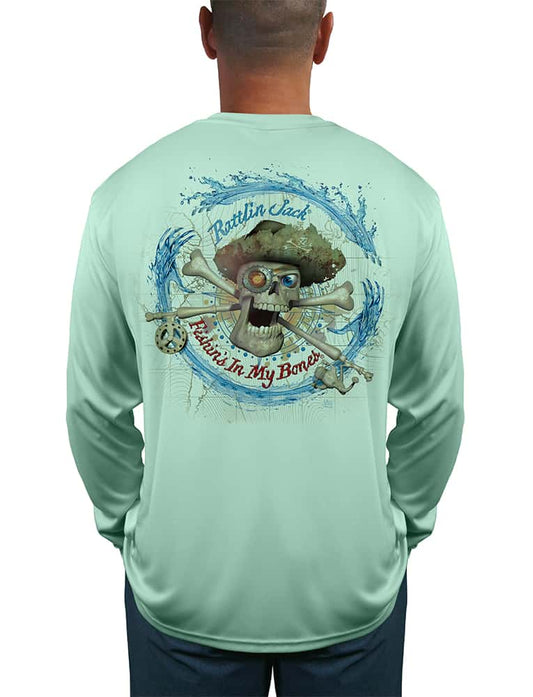 Men's Original Compass UV Fishing Shirt by Rattlin Jack | Long Sleeve | UPF 50 Sun Protection | Performance Polyester Rash Guard |