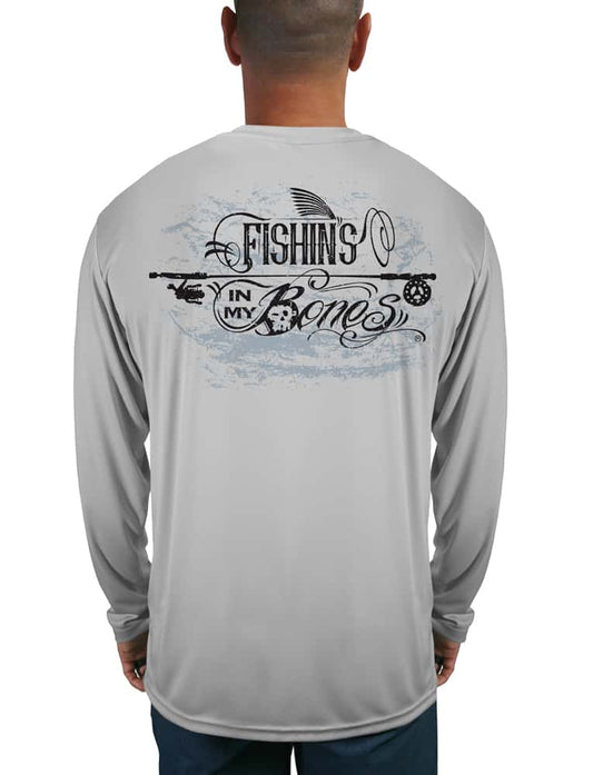 Men's Tattoo Style Sun Block Fishing Shirt by Fishin's in My Bones | Long Sleeve | UPF 50 | Performance Rash Guard |