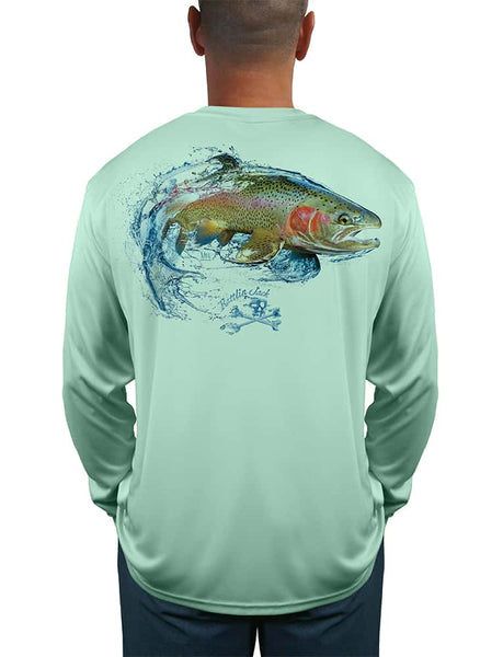Men's UV Skull Logo Bass Fishing Shirt by Rattlin Jack | Long Sleeve | UPF 50 Sun Protection | Performance Polyester Rash Guard | S / Grey