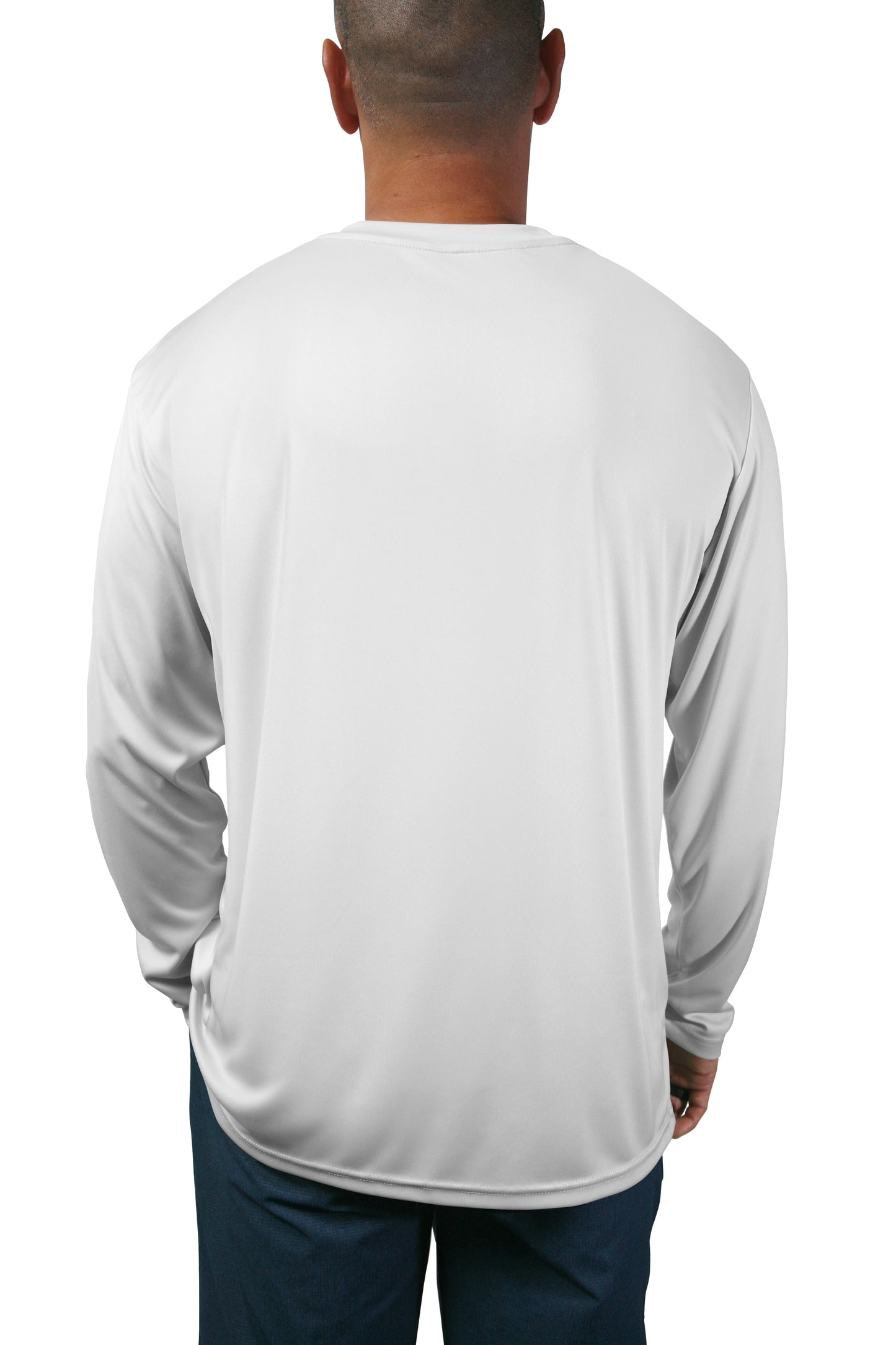 UV Rash Guard Crab Left Side Design, Back View in White