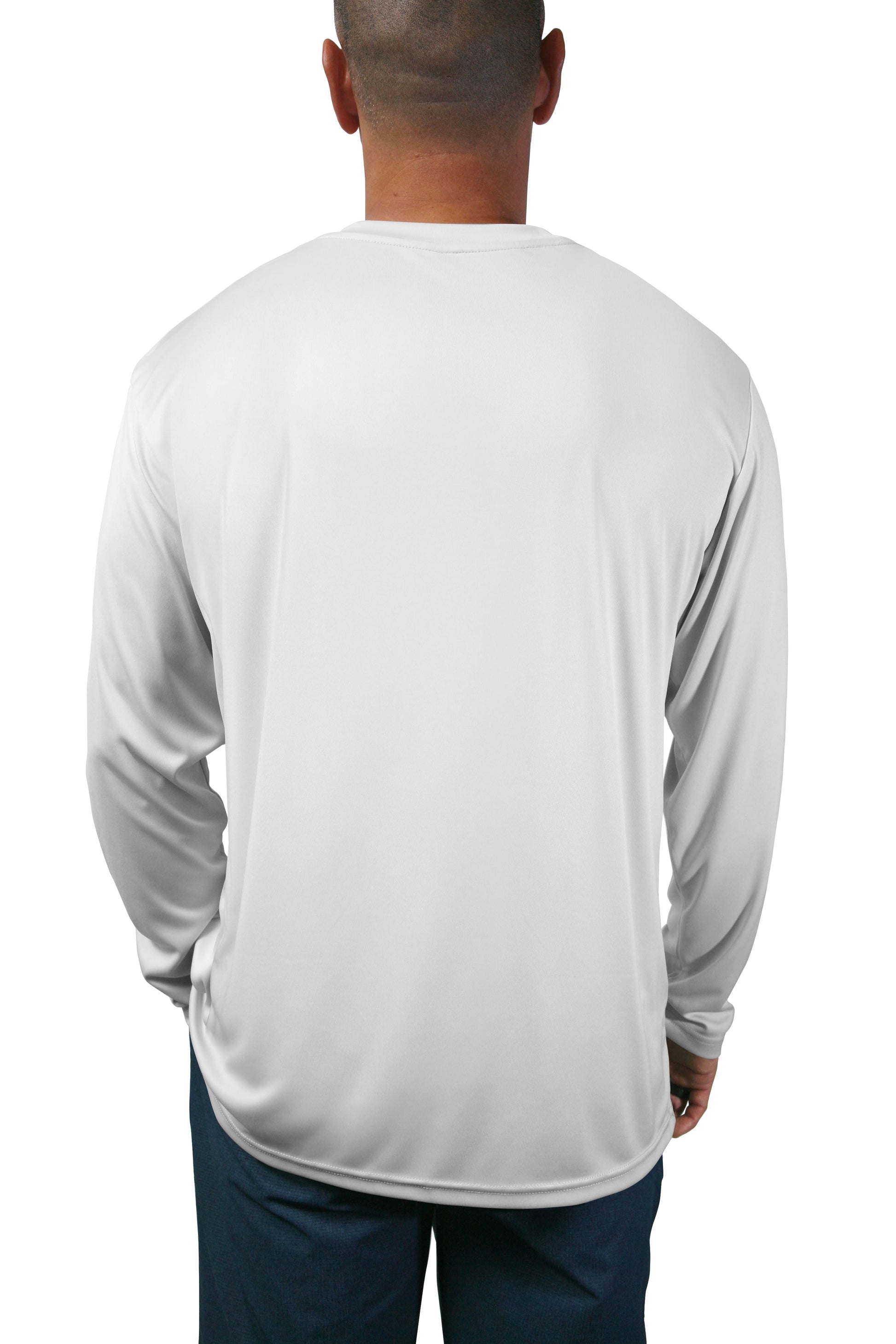 Mens-Wrist-Logo-UV-Fishing-Shirt Long sleeve Rattlin Jack Back view in white