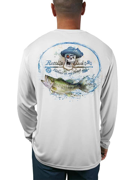 Palmyth Fishing Shirts For Men Long Sleeve Upf 50+ T Shirt Sun Protection Tee White/mouth Bass,l