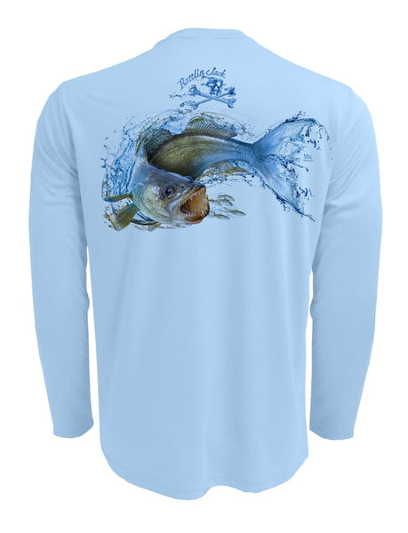 Men's Walleye UPF 50 Fishing Shirt by Rattlin Jack | Long Sleeve | UV Protection | Performance Polyester Rash Guard | L / Blue
