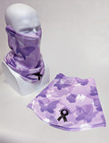 Womans Butterfly Warriors UV Sun Scarf front View and Laid flat. Purple