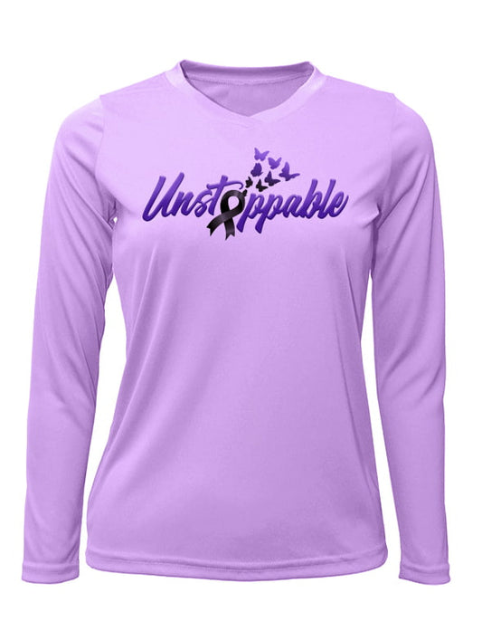 Womens-Unstoppable-UV-v-Neck-LS-Lilac-front