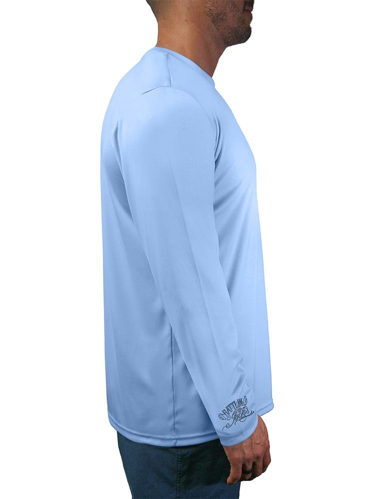 Mens-Wrist-Logo-UV-Fishing-Shirt Long Sleeve Rattlin Jack Right View in Blue