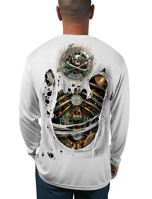 Men's Skeleton Metal Bones UV Fishing Shirt by Rattlin Jack | Long Sleeves | Moisture Wicking