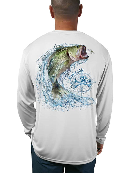 Men's Tail Walking Bass Fishing Shirt by Rattlin Jack | UV Protection | Long Sleeve | Performance Polyester Rash Guard | L / White