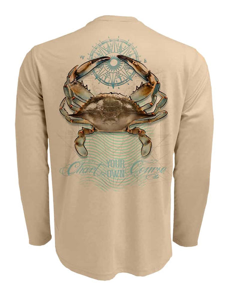 Chart-Your-Own-Course-Crab-Mens-UV-Long-Sleeve-Back view in Tan