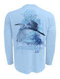 Chart-Your-Own-Course-Egret-Sun-Block-Beach-Shirt-Back view in Blue