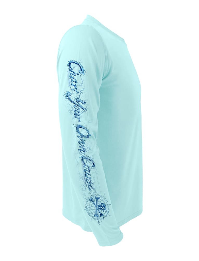 Chart-Your-Own-Course-Rattlin-Jack-Sun-Protection-Right-Sleeve shown in Lt.Blue on the Rattlin-Jack-Hogfish-UV-Spearfishing-Shirt-Mens