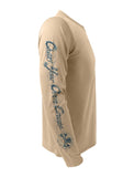 Chart-Your-Own-Course-Rattlin-Jack-Sun-Protection-Right-Sleeve shown in Tan on the Water-Marlin-Fishing-Shirt-UV-Mens-Long-Sleeve