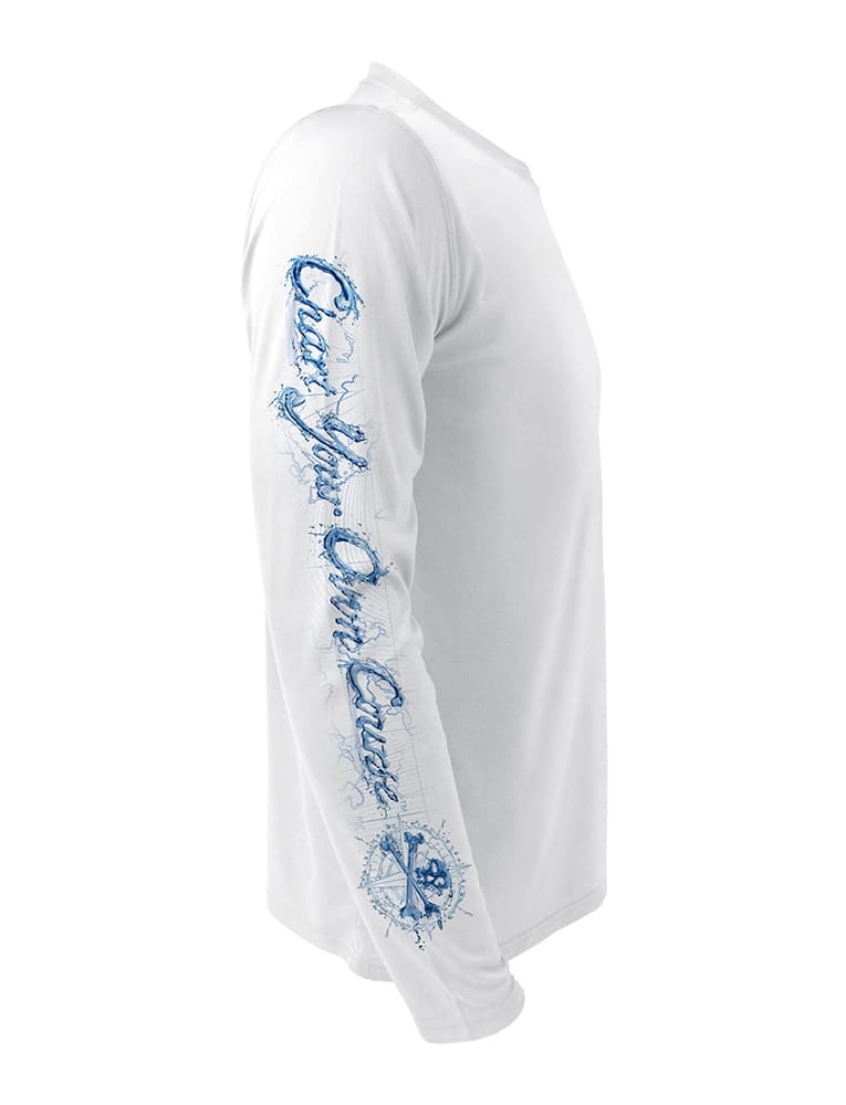 Chart-Your-Own-Course-Rattlin-Jack-Sun-Protection-Right-Sleeve shown in White on the Rattlin-Jack-Hogfish-UV-Spearfishing-Shirt-Mens