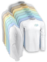 All colors available in the Chart-Your-Own-Course-Sun-Protection-Beach-Shirt have blank sleeves and Logo on left chest.