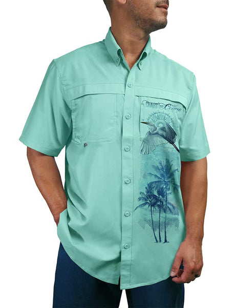 Men's Egret Button Down Sun Shirt by Chart Your Own Course | UPF 50 |  Lightweight Performance Fabric | Short Sleeves | Vented Back