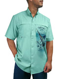 Men's Marlin Button Down Sun Shirt by Rattlin Jack | UPF 50 Sun Protection | Lightweight Performance Fabric | Short Sleeves | Vented Back