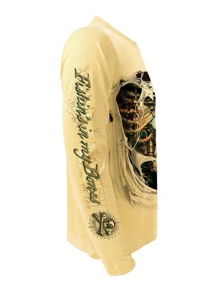 Men's Skeleton Metal Bones UV Fishing Shirt by Rattlin Jack | Long Sleeve | UPF 50 Sun Protection | Performance Rash Guard | 4XL / Grey