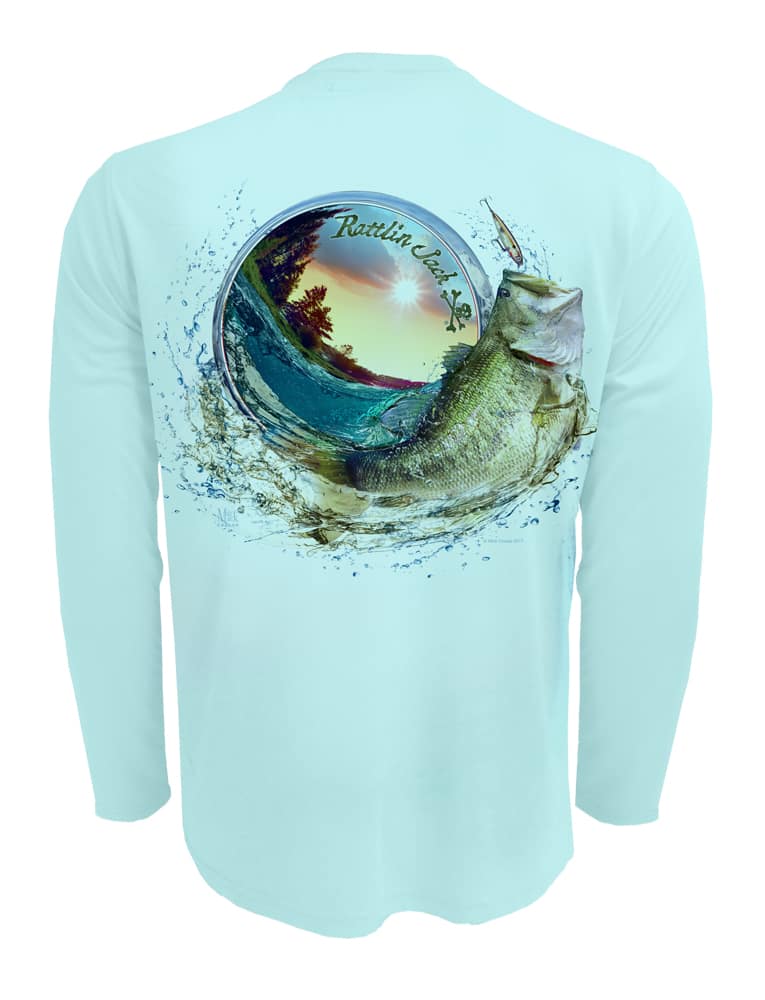 Rattlin-Jack-Bass-World-UV-Fishing-Shirt-Mens-UPF-50 Back View in Lt.Blu