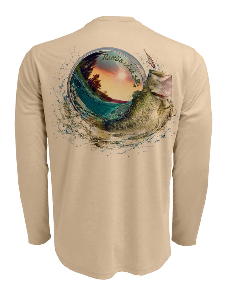 Rattlin-Jack-Bass-World-UV-Fishing-Shirt-Mens-UPF-50 Back View in Tan