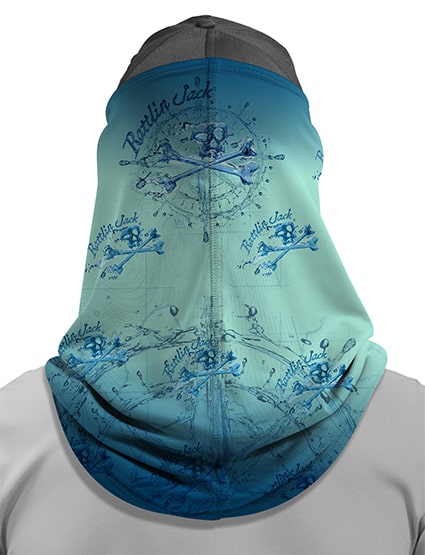 Rattlin-Jack-Comfort-Fit-UV-Fishing-Neck-Gaiter-Compass-Water-Teal view of Back