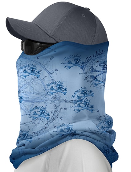 Rattlin-Jack-Comfort-Fit-UV-Fishing-Neck-Gaiter-Compass-Water-Blue Left side view