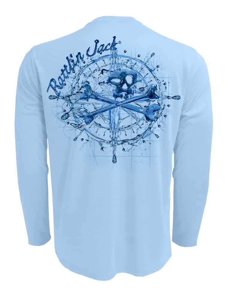 Compass-Water-UV-Fishing-Shirt-Mens Back View in Blue