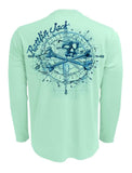 Compass-Water-UV-Fishing-Shirt-Mens Back View in Teal