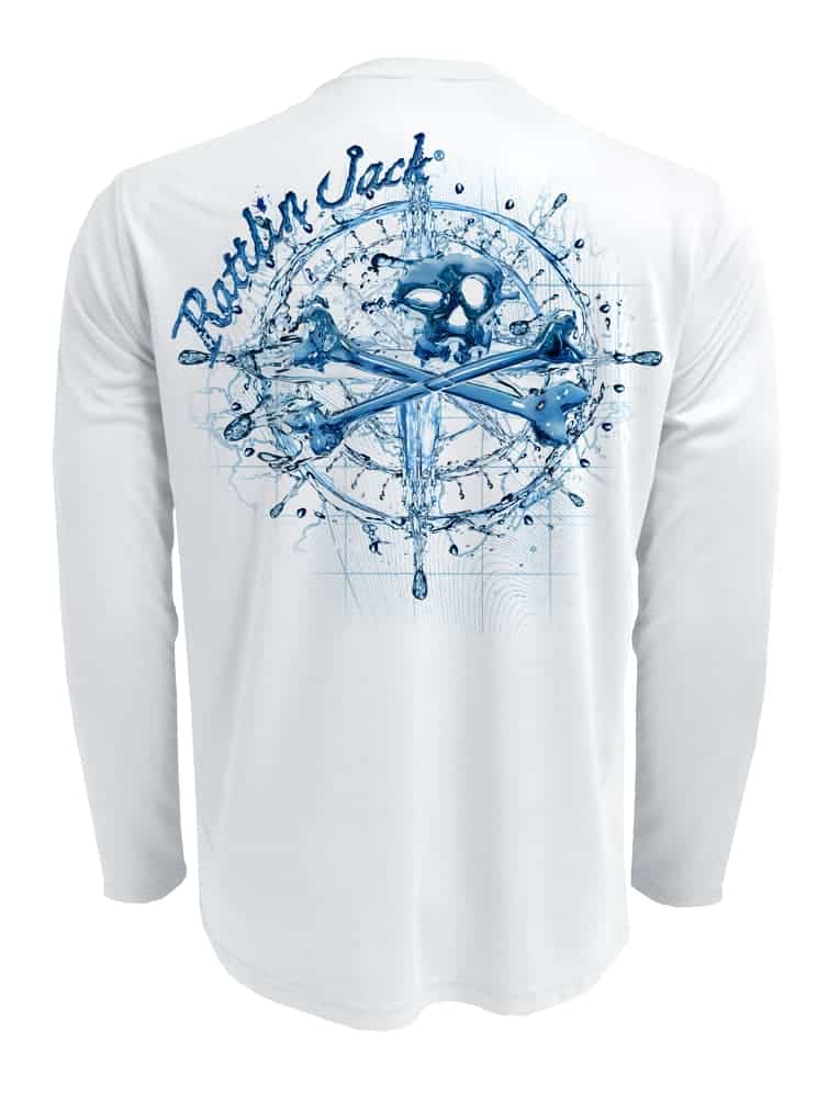 Compass-Water-UV-Fishing-Shirt-Mens Back View in White