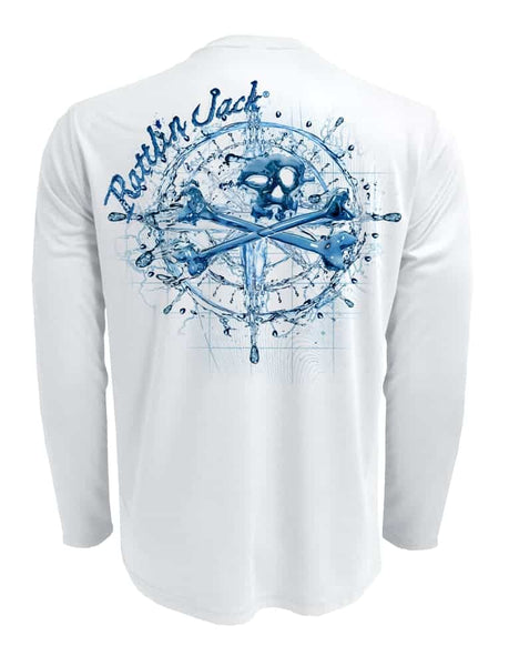 Compass-Water-UV-Fishing-Shirt-Mens Back View in White