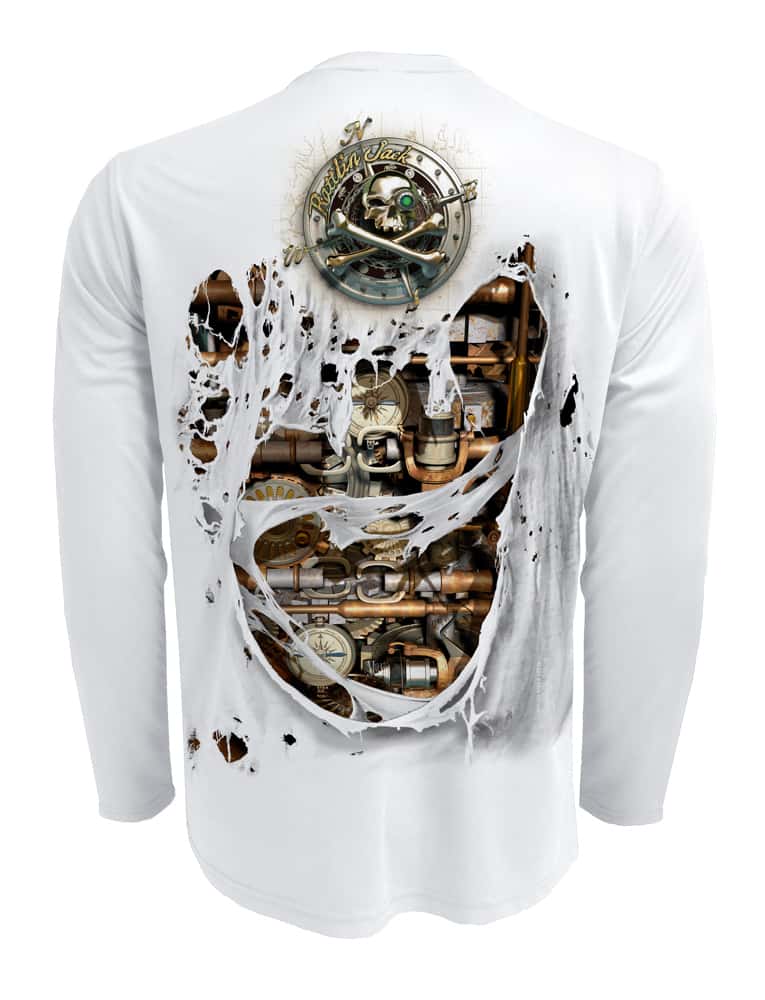 Rattlin-Jack-Fishin-Machine-UV-Fishing-Shirt-Mens Back view in White