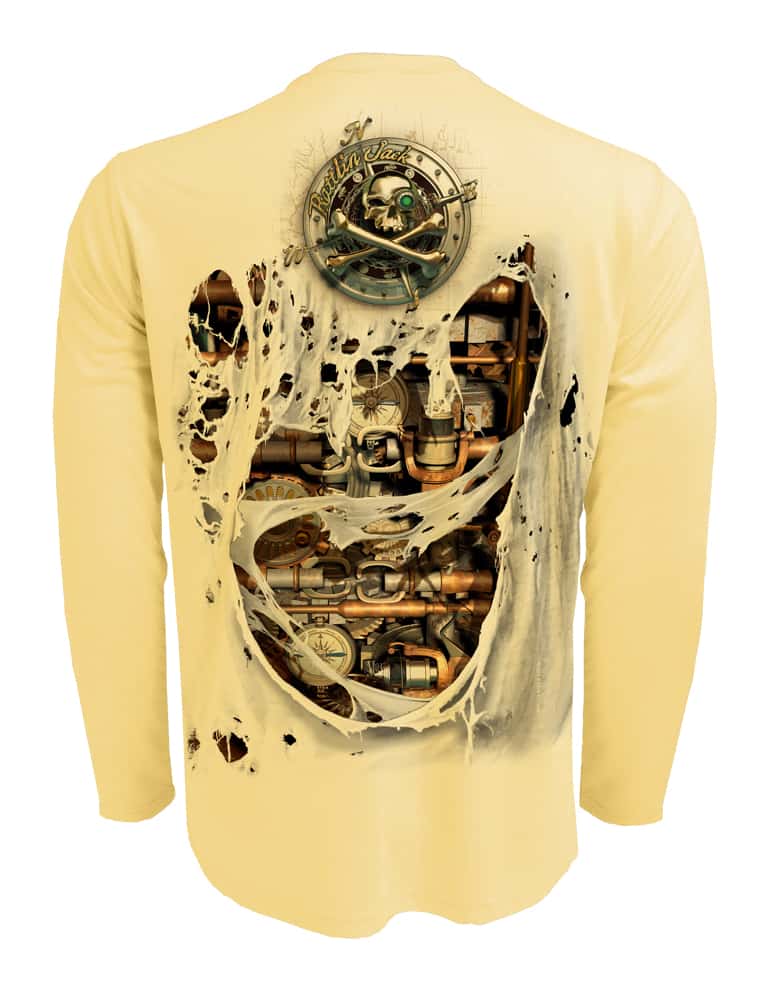 Rattlin-Jack-Fishin-Machine-UV-Fishing-Shirt-Mens Back view in Yellow