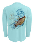 Rattlin-Jack-Hogfish-UV-Spearfishing-Shirt-Mens Back view in Aqua
