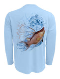 Rattlin-Jack-Hogfish-UV-Spearfishing-Shirt-Mens Back view in Blue