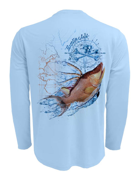 Men's Hogfish UV Spearfishing Shirt by Rattlin Jack | Long Sleeve | UPF 50 Sun Protection | Performance Polyester Rash Guard | 2XL / Blue