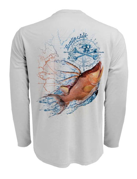 Rattlin-Jack-Hogfish-UV-Spearfishing-Shirt-Mens Back view in Grey