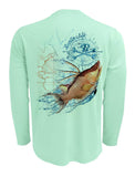 Rattlin-Jack-Hogfish-UV-Spearfishing-Shirt-Mens Back view in Teal