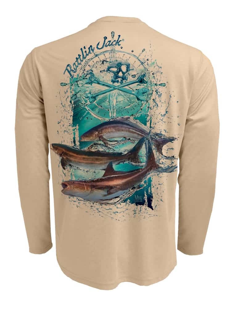 Rattlin-Jack-Mens-Cobia-Sun-Protection-Fishing-Shirt Back view in Tan